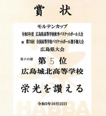 【バスケットボール部】第76回全国高等学校バスケットボール選手権大会（広島城北高等学校）